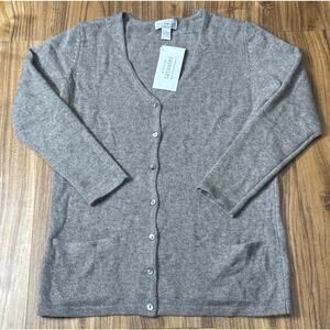 Sutton 100% Soft Cashmere Taupe Crew Neck Button Down Cardigan Size Small NEW